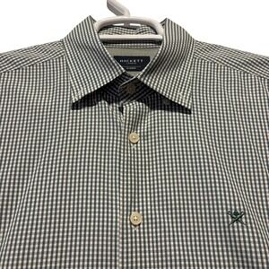 Hackett London Mens XL Slim Fit Gingham Button Down Shirt Green White *See Desc*